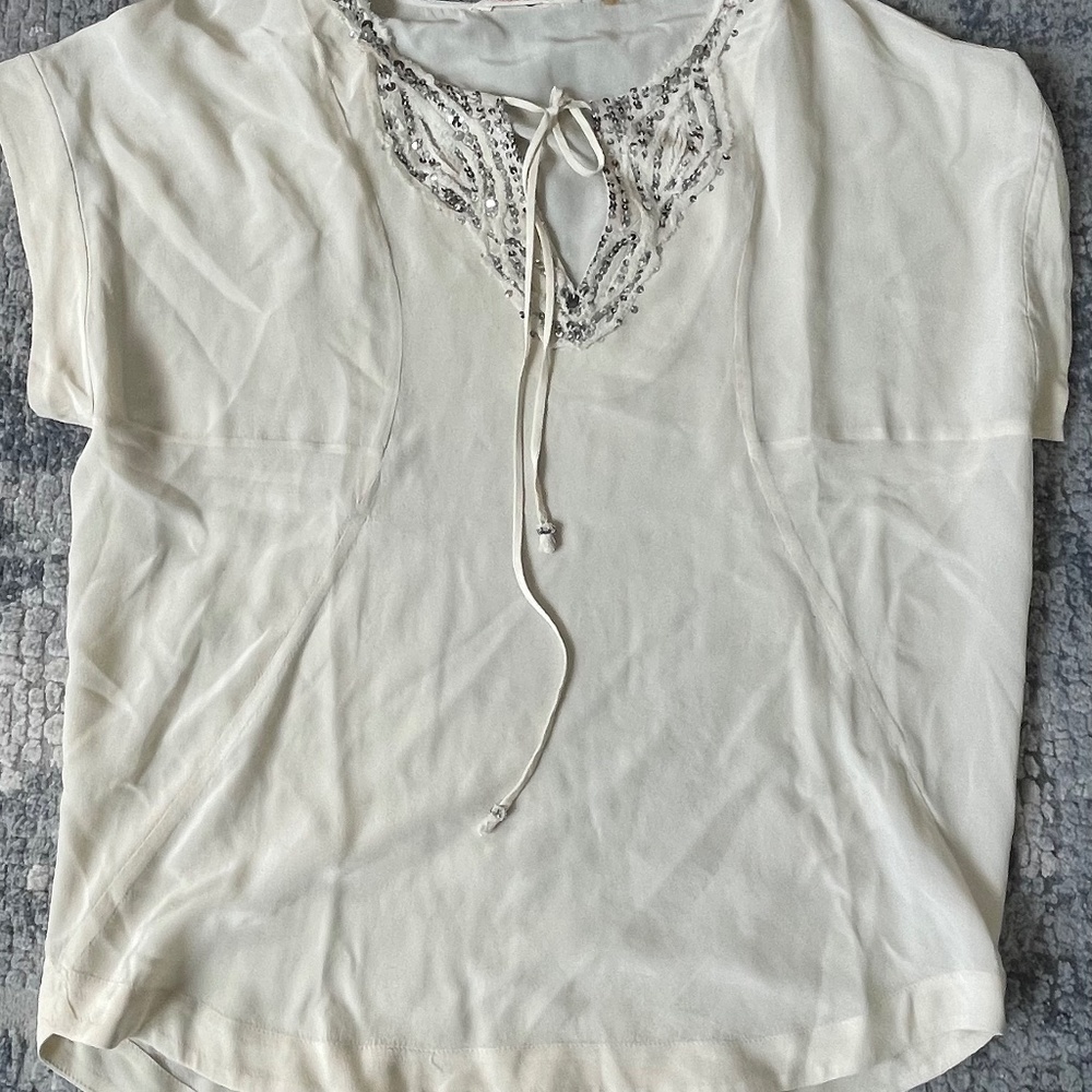 Rebecca Taylor Shortsleeve silk blouse with sequin embellishments